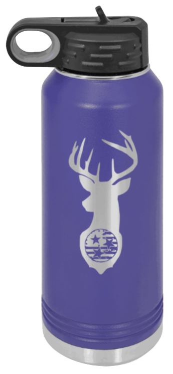 Tristar Flag Deer - 32oz Water Bottle- Purple