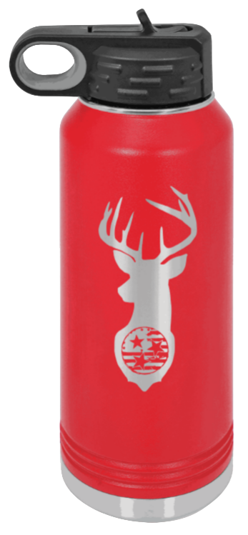 Tristar Flag Deer - 32oz Water Bottle- Red