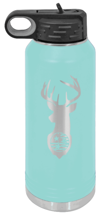 Tristar Flag Deer - 32oz Water Bottle- Teal