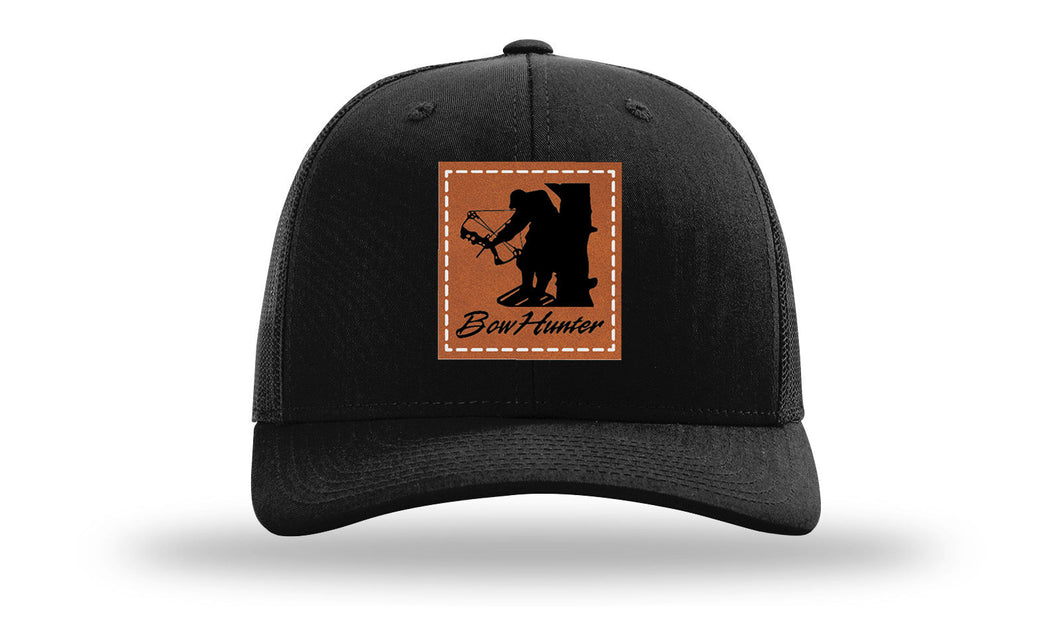 Richarson 112 Black Hat with 'Girl Dad' text Rawhide Leather Patch Hat with White stitching.