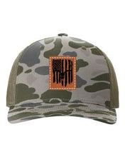 Load image into Gallery viewer, Deer Flag 2 Leather Patch Richardson 112 Duck Camo Hat
