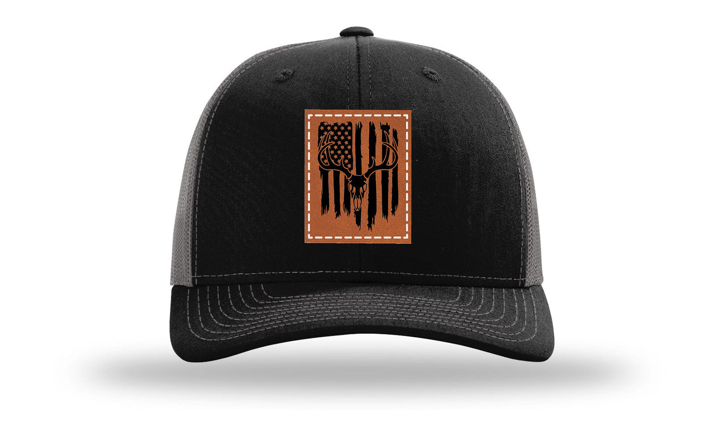 Deer Skull Flag Leather Patch Richardson 112 Hat