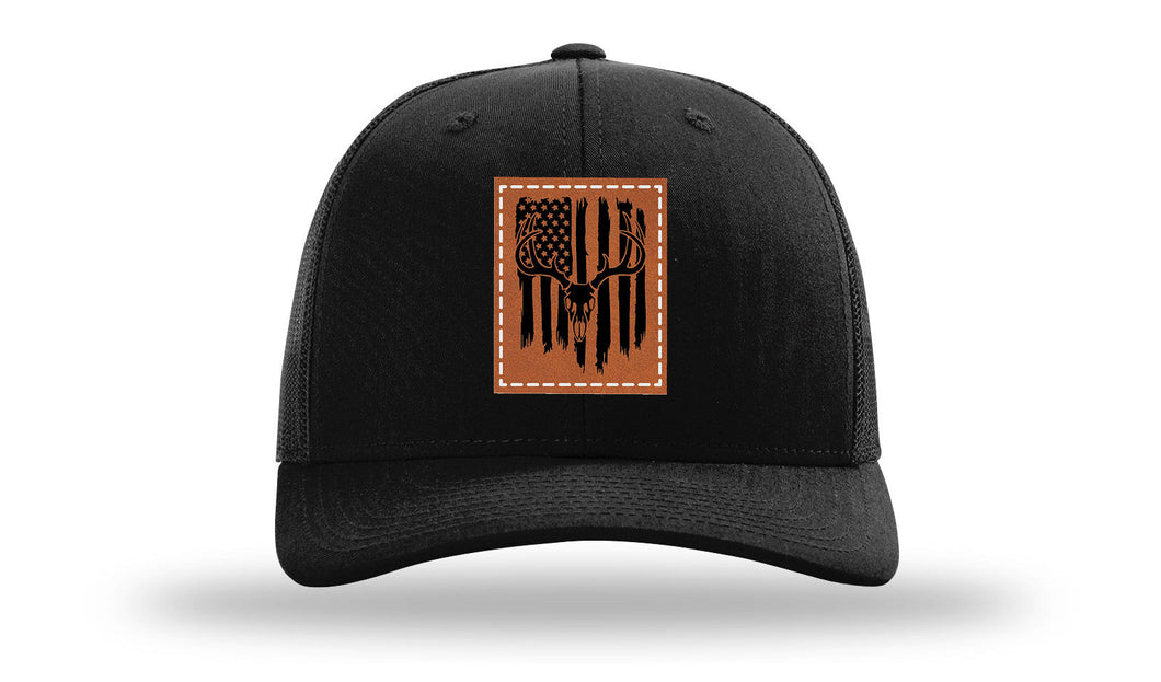 Deer Skull Flag Leather Patch Richardson 112 Hat