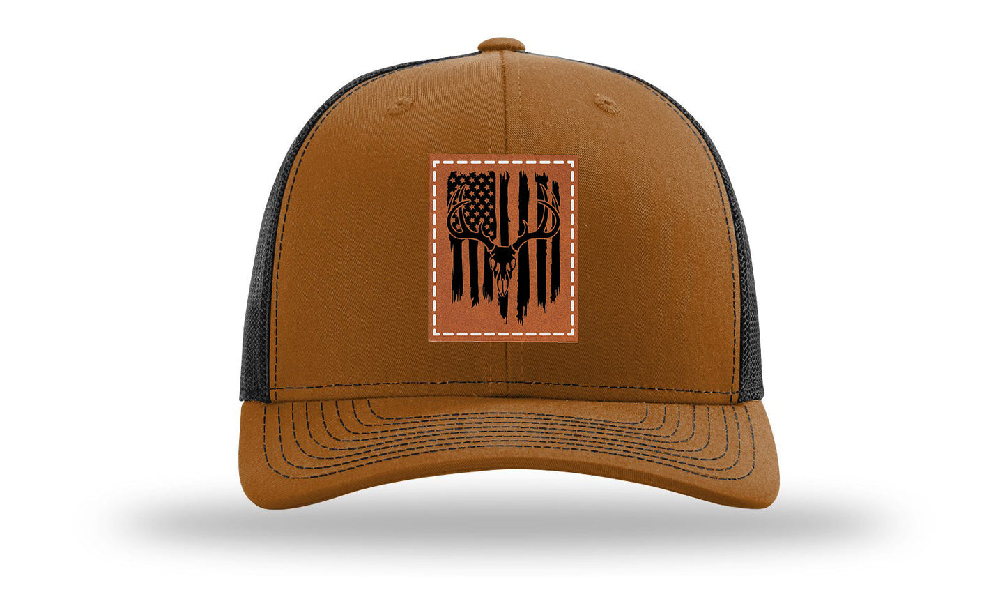 Deer Skull Flag Leather Patch Richardson 112 Hat