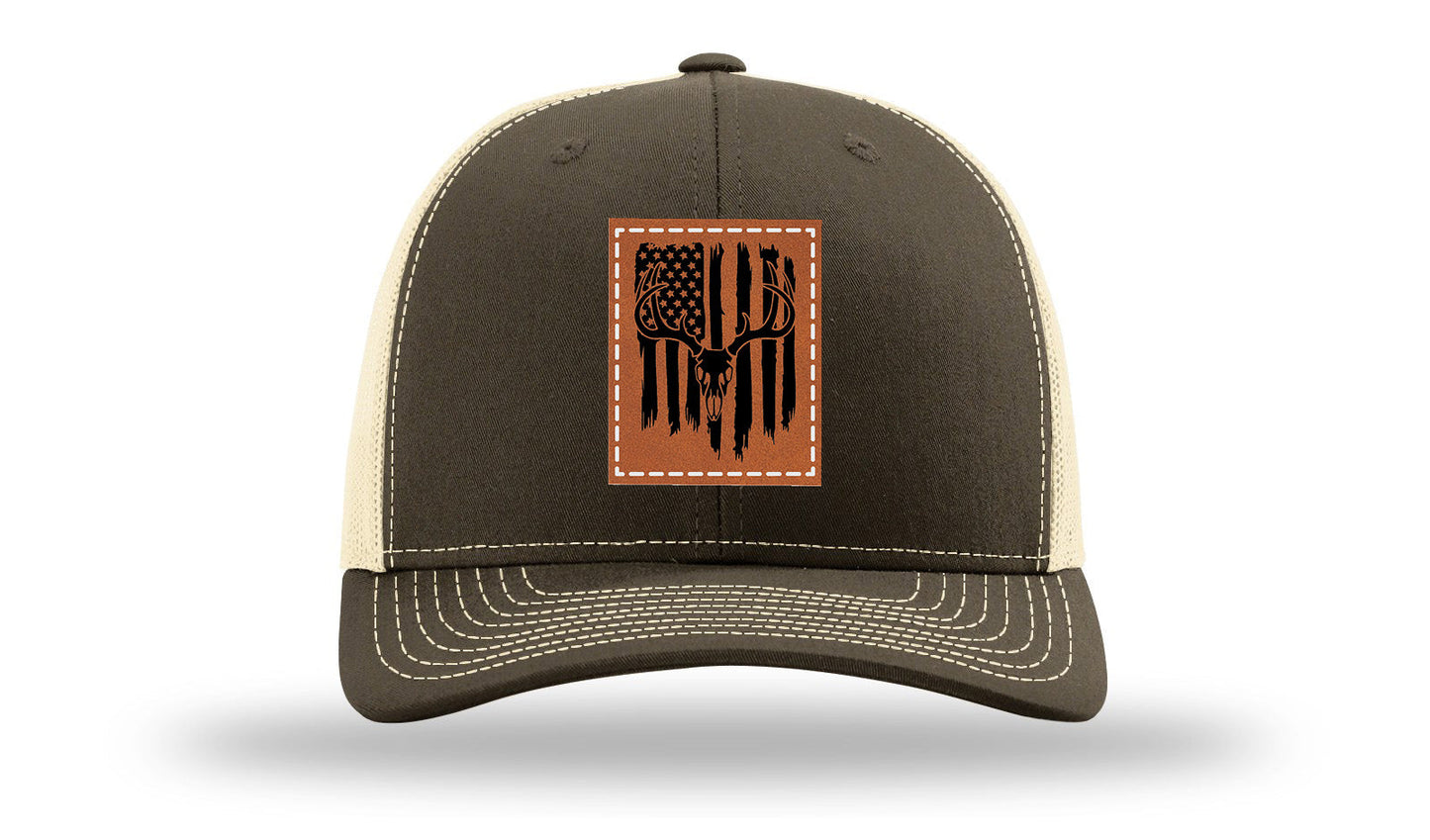 Deer Skull Flag Leather Patch Richardson 112 Hat