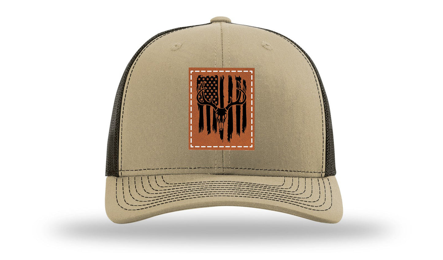 Deer Skull Flag Leather Patch Richardson 112 Hat