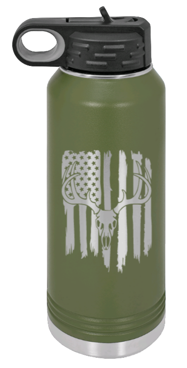 Deer Flag 2 - 32oz Water Bottle- Olive
