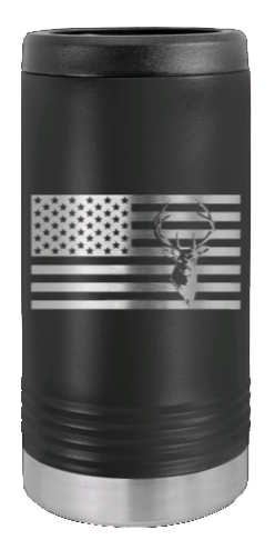 Deer Flag Laser Engraved Slim Can Insulated Koosie