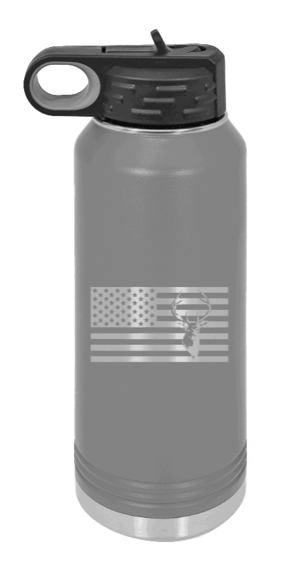 Deer Flag - 32oz Water Bottle- Dark Grey
