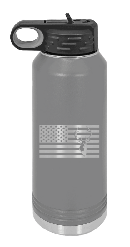 Deer Flag - 32oz Water Bottle- Dark Grey
