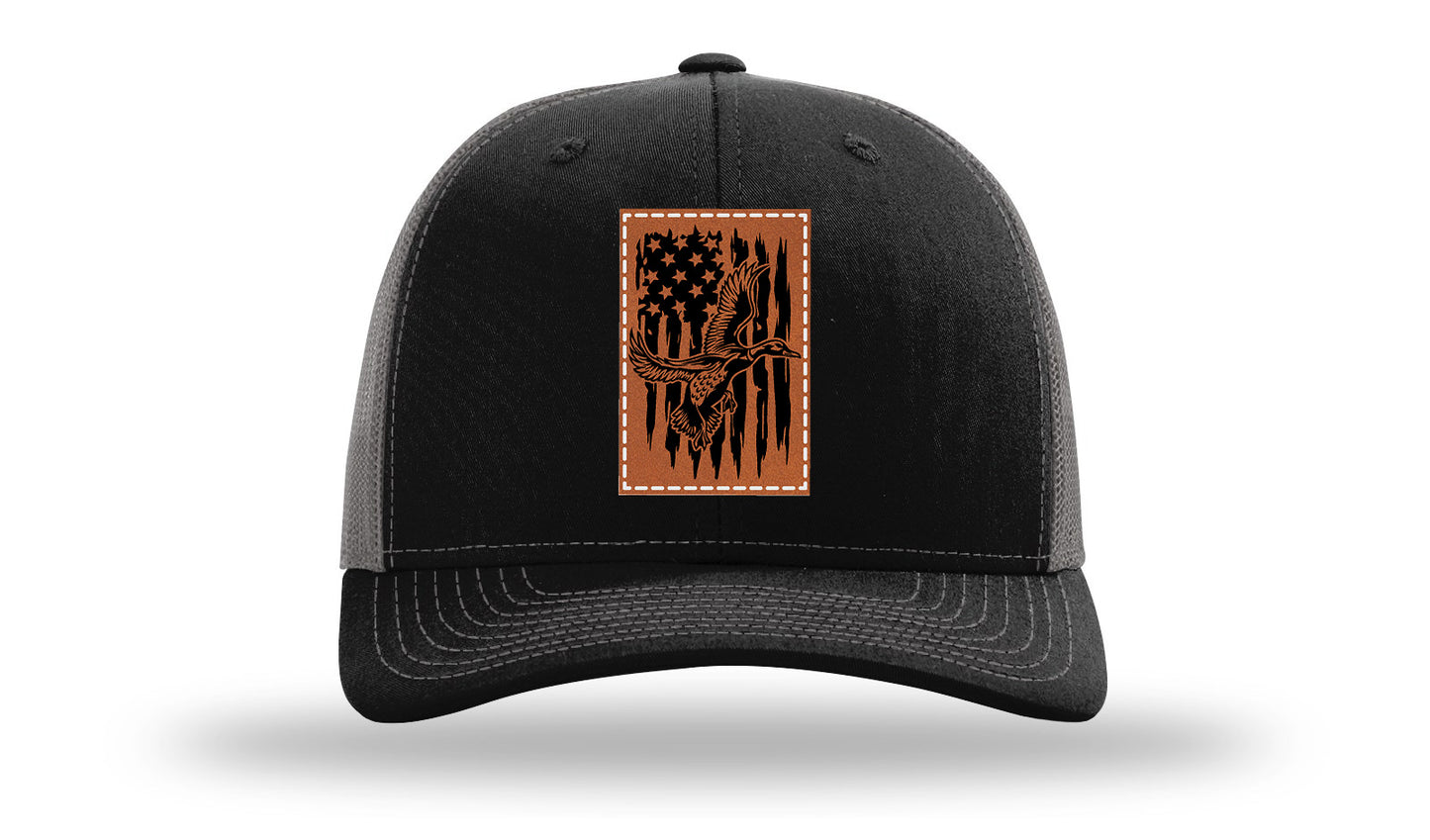 Duck Flag Leather Patch Richardson 112 Hat-Black / Charcoal