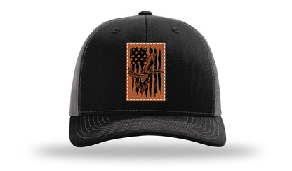 Duck Flag Leather Patch Richardson 112 Hat-Black / Charcoal
