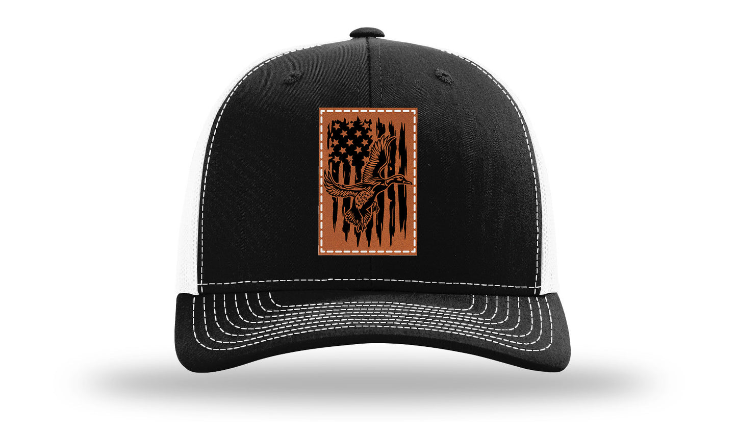 Duck Flag Leather Patch Richardson 112 Hat-Black / White
