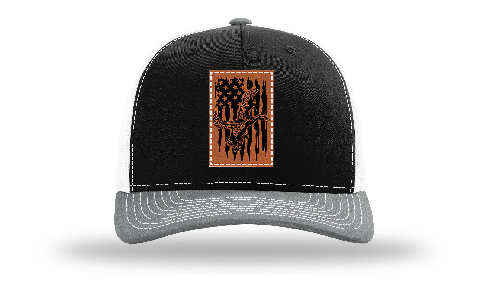 Duck Flag Leather Patch Richardson 112 Hat-Black / White / Heather Grey
