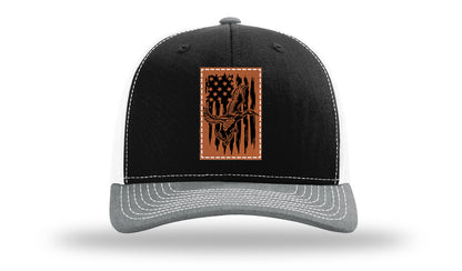 Duck Flag Leather Patch Richardson 112 Hat-Black / White / Heather Grey