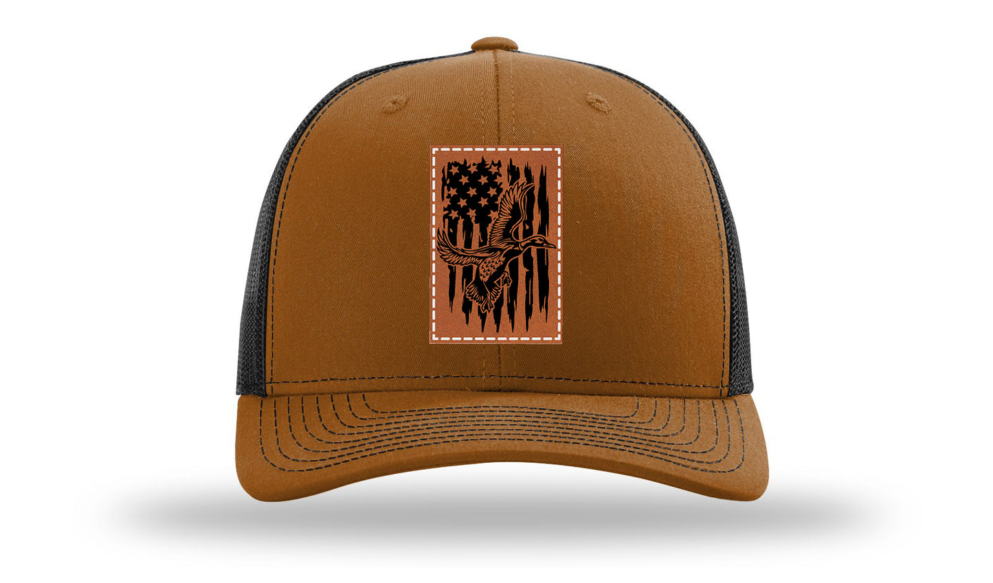 Duck Flag Leather Patch Richardson 112 Hat-Caramel / Black