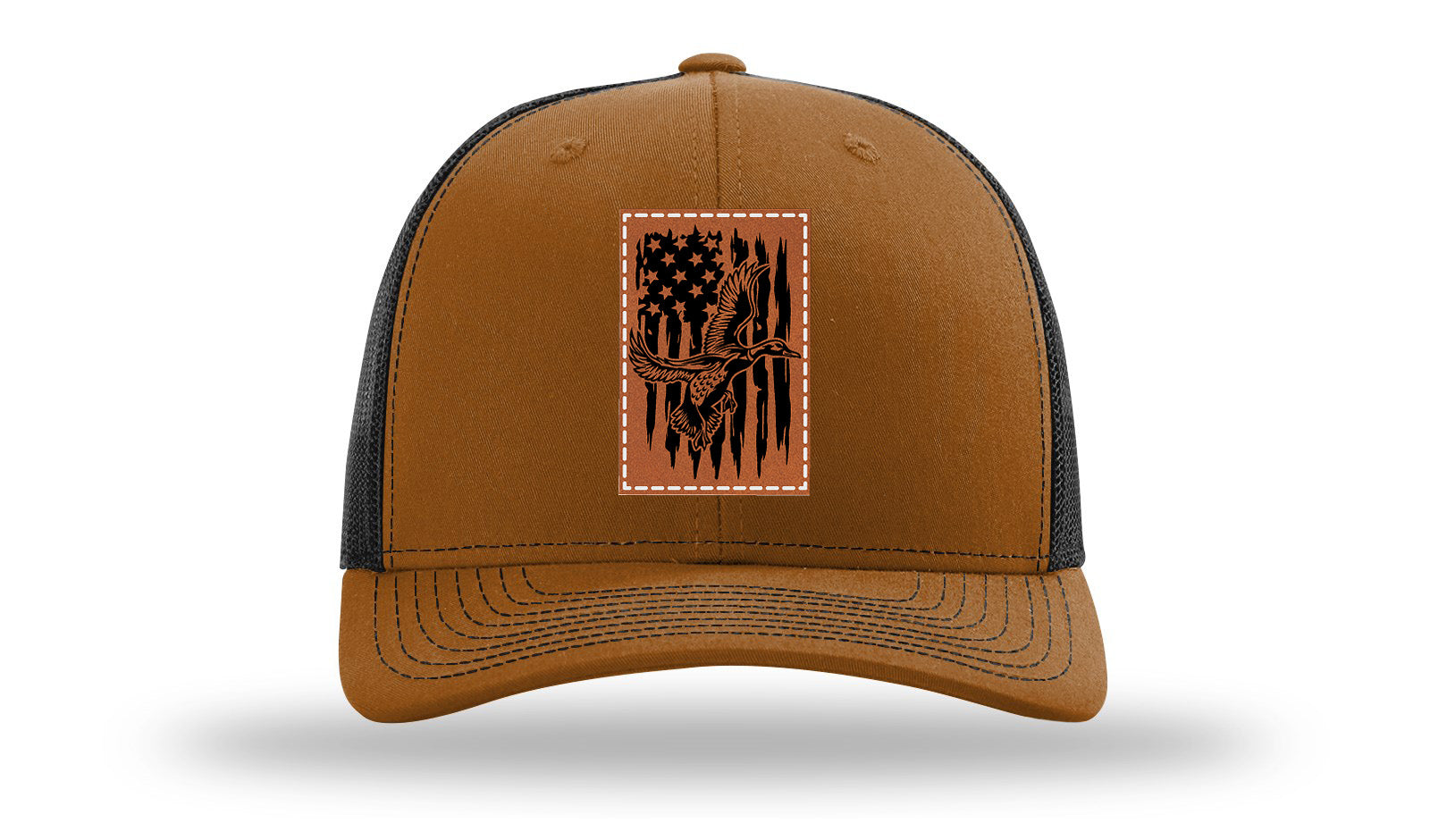 Duck Flag Leather Patch Richardson 112 Hat-Caramel / Black