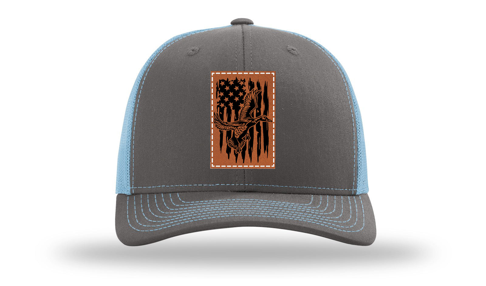 Duck Flag Leather Patch Richardson 112 Hat-Charcoal / Columbia Blue