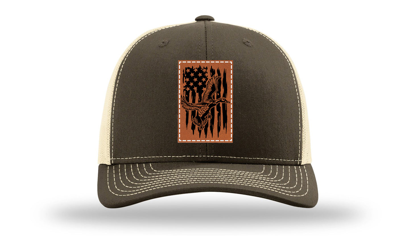 Duck Flag Leather Patch Richardson 112 Hat-Chocolate Chip/  Birch