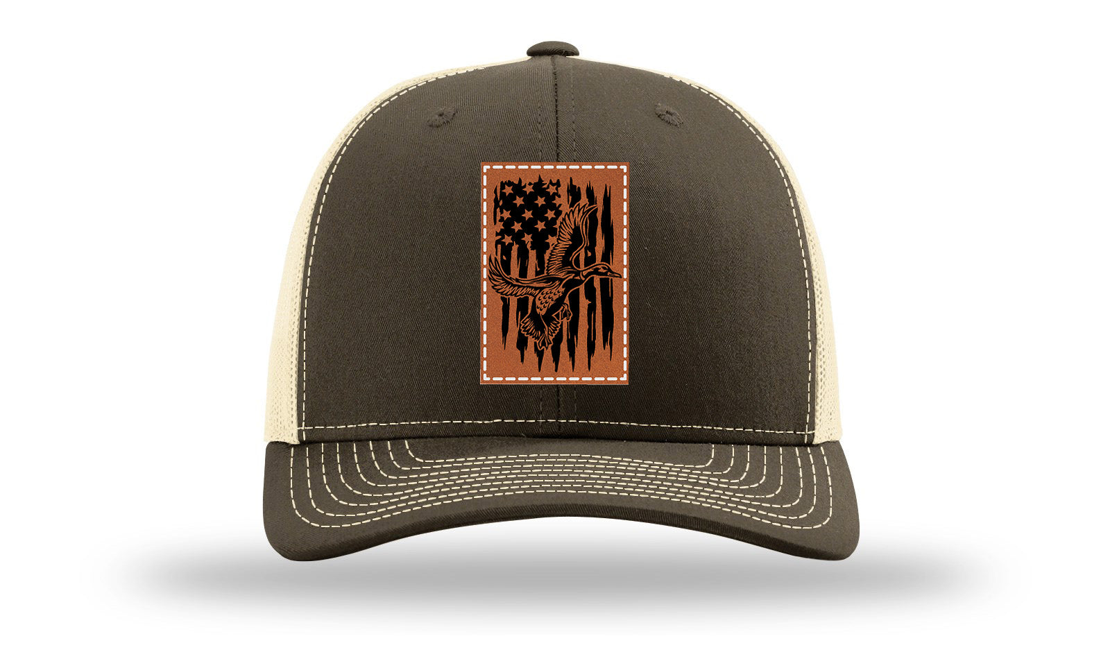 Duck Flag Leather Patch Richardson 112 Hat-Chocolate Chip/  Birch