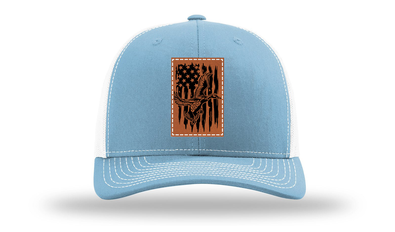 Duck Flag Leather Patch Richardson 112 Hat-Columbia Blue / White