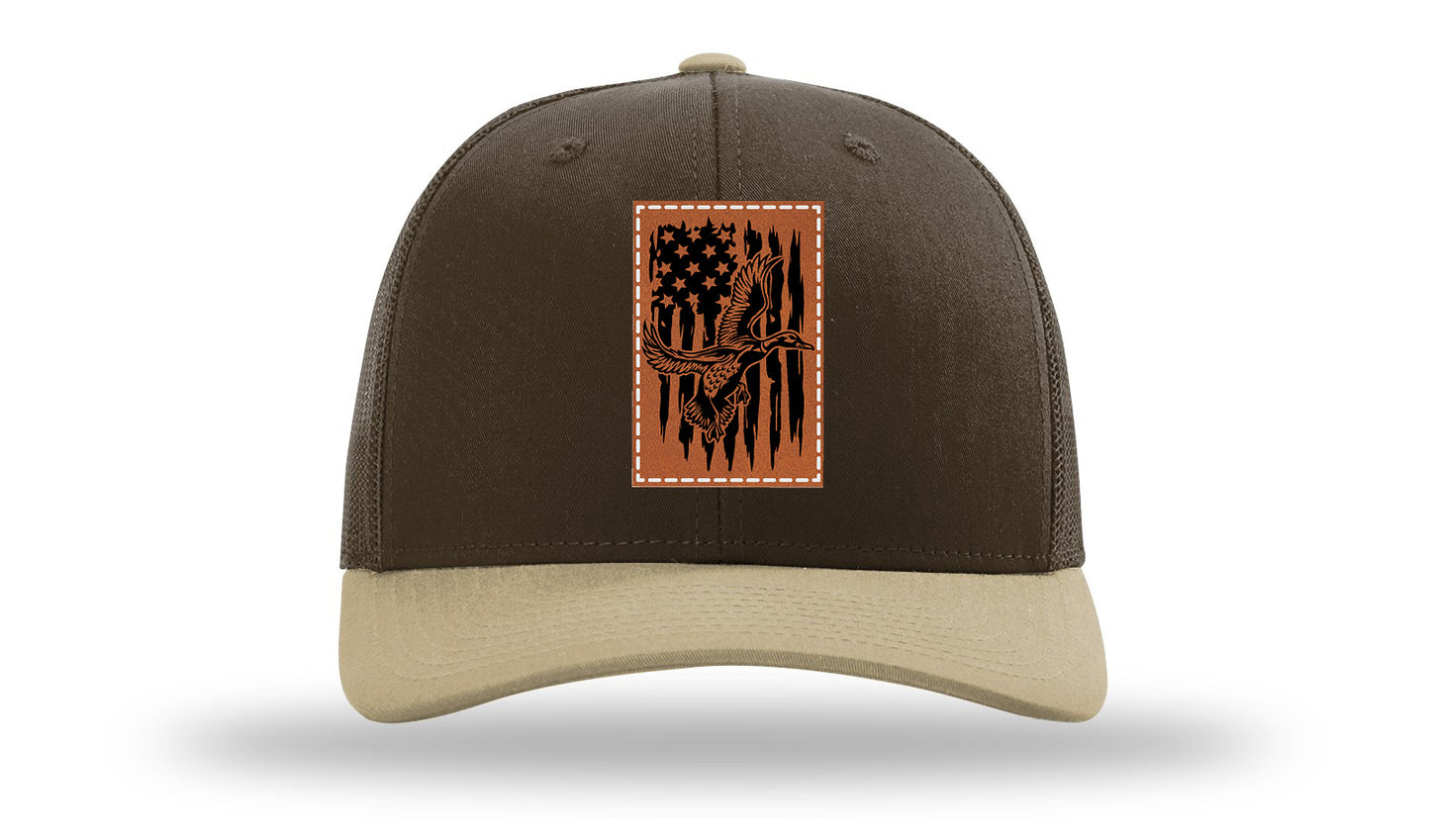 Duck Flag Leather Patch Richardson 112 Hat-Brown / Khaki - CMB