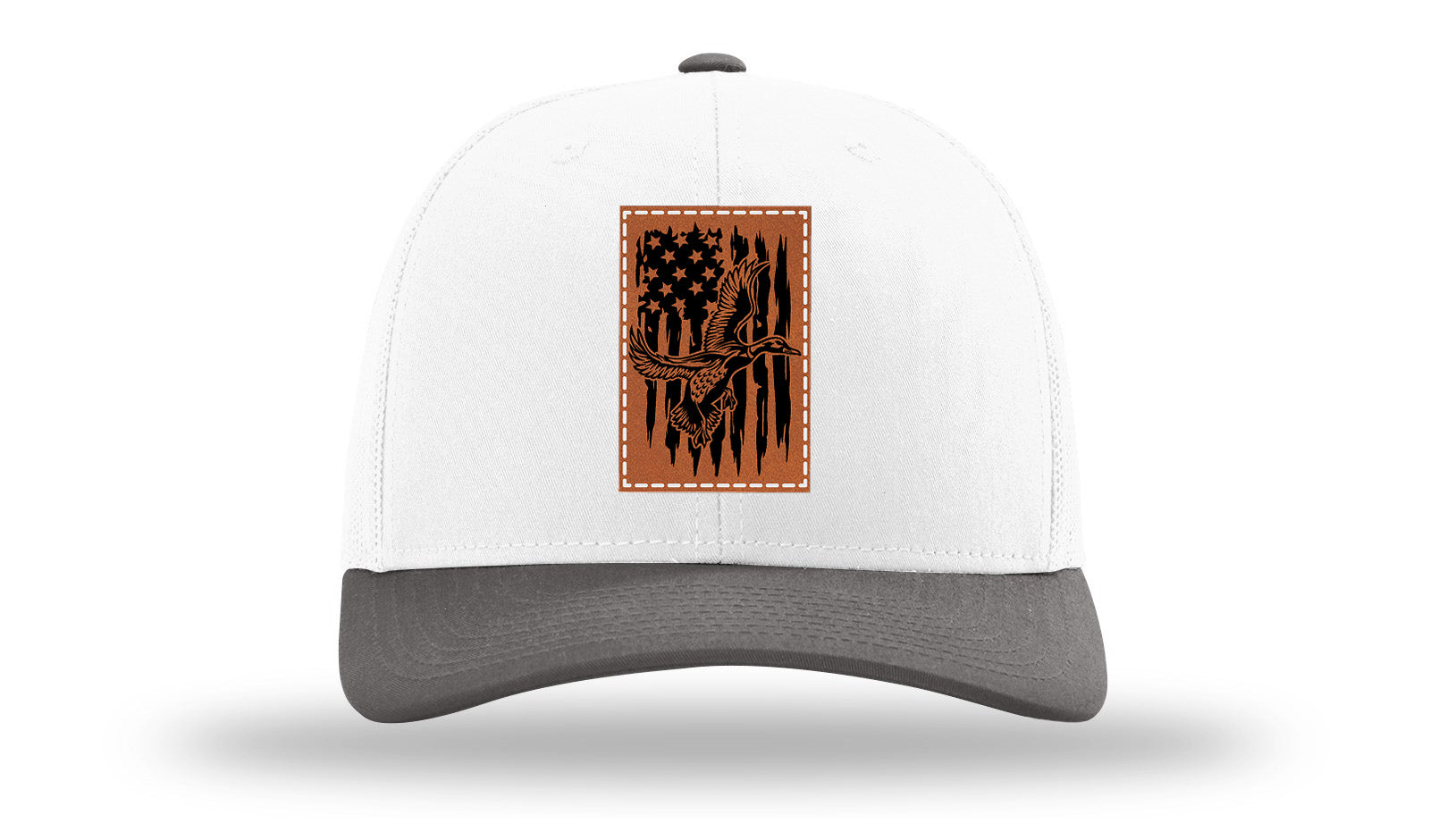 Duck Flag Leather Patch Richardson 112 Hat-White / Charcaol - CMB 