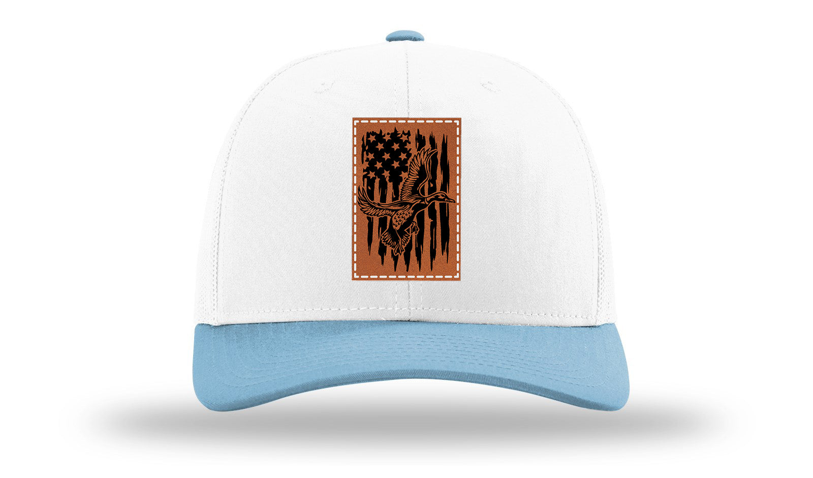 Duck Flag Leather Patch Richardson 112 Hat-White /Columbia Blue - CMB