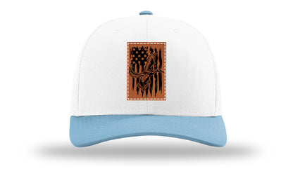 Duck Flag Leather Patch Richardson 112 Hat-White /Columbia Blue - CMB