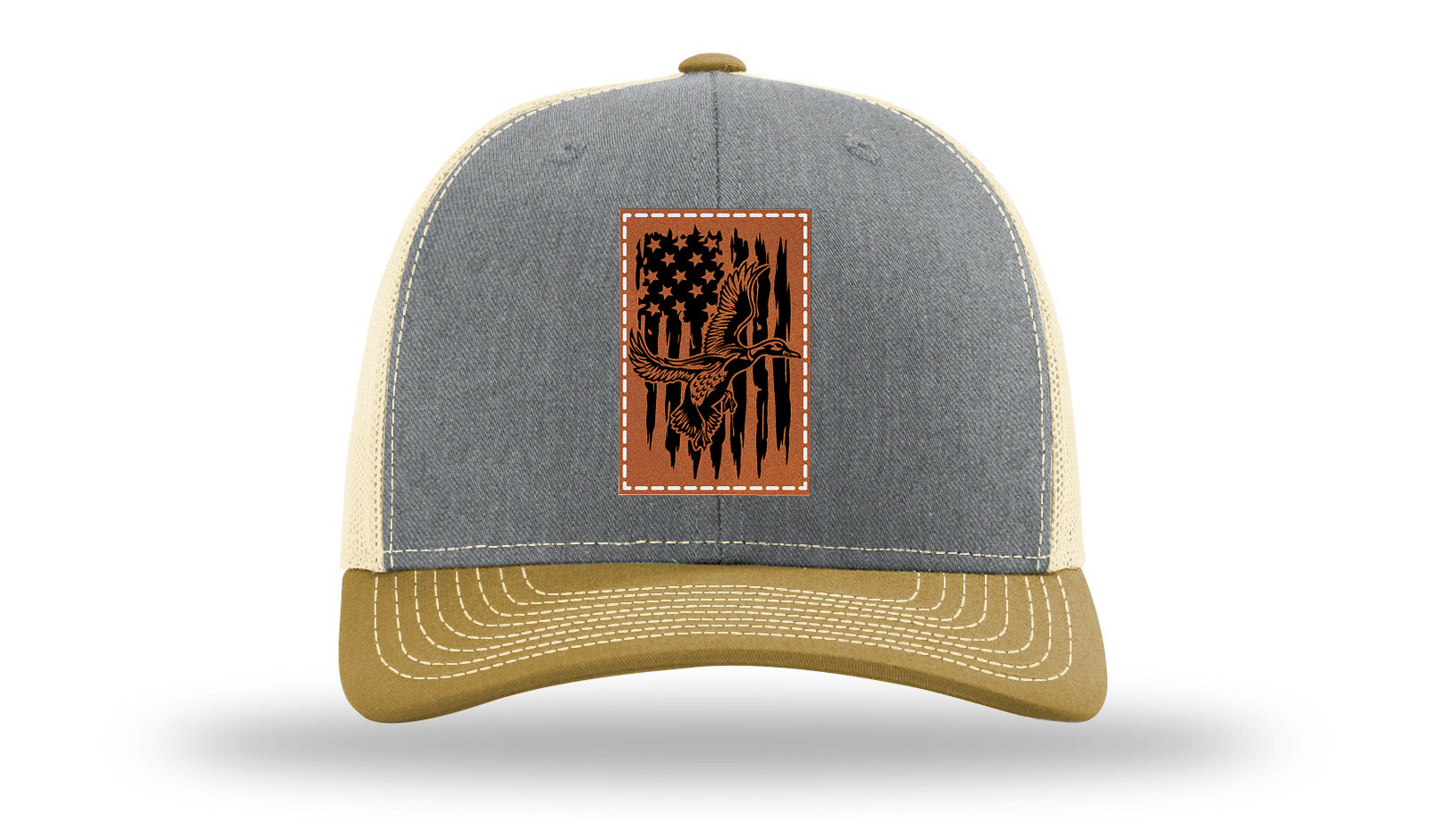 Duck Flag Leather Patch Richardson 112 Hat-Heather Grey / Birch / Amber Gold
