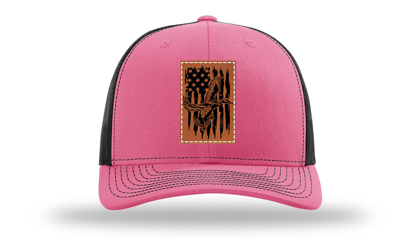 Duck Flag Leather Patch Richardson 112 Hat-Hot Pink / Black