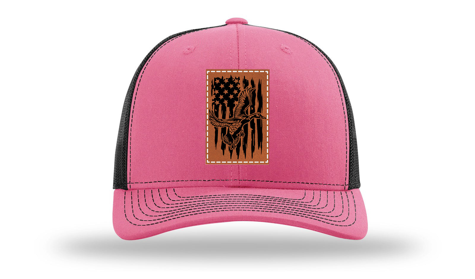 Duck Flag Leather Patch Richardson 112 Hat-Hot Pink / Black