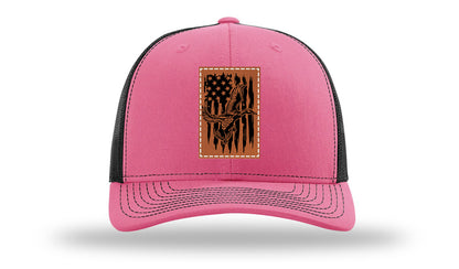 Duck Flag Leather Patch Richardson 112 Hat-Hot Pink / Black