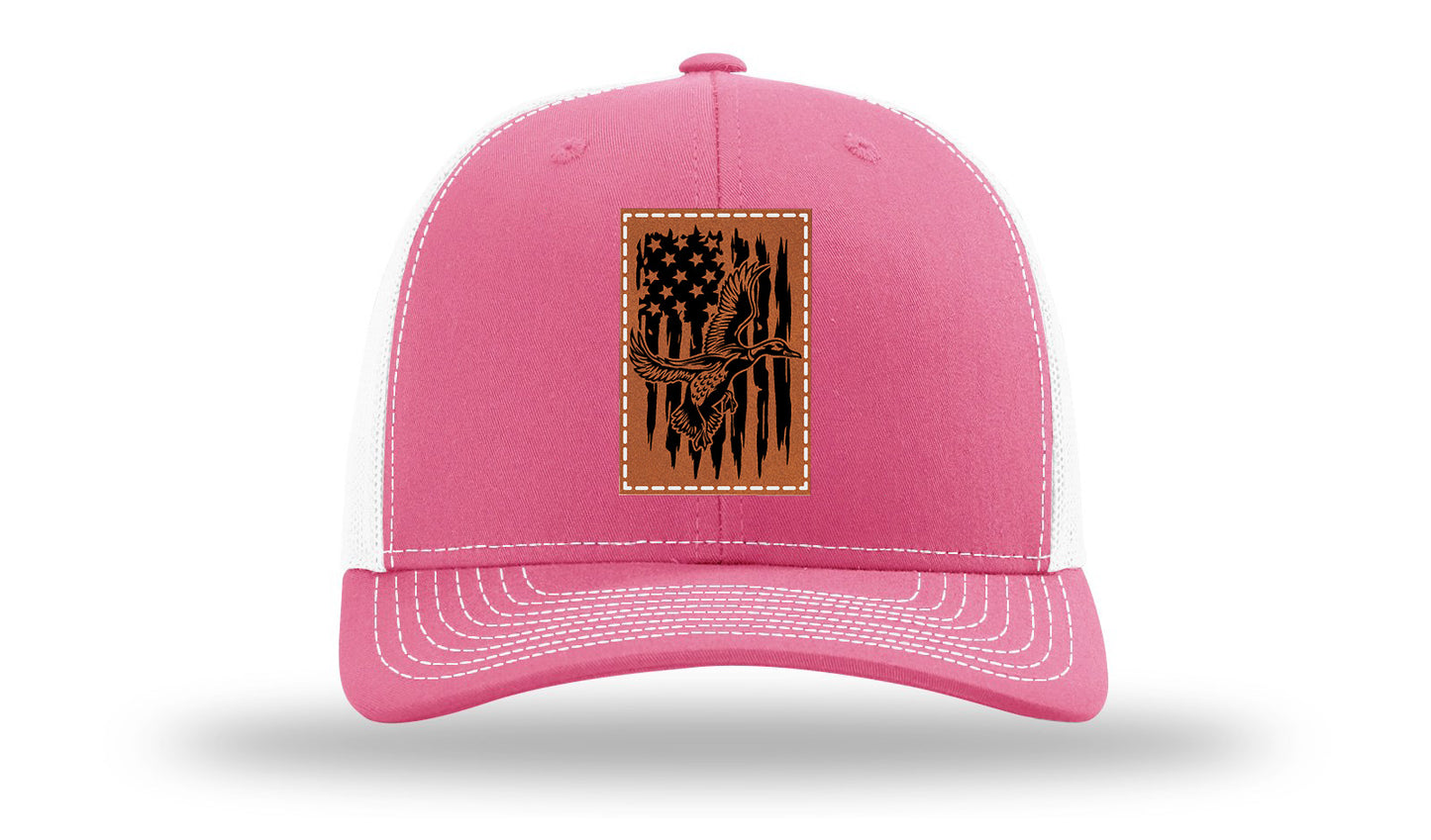 Duck Flag Leather Patch Richardson 112 Hat-Hot Pink / White
