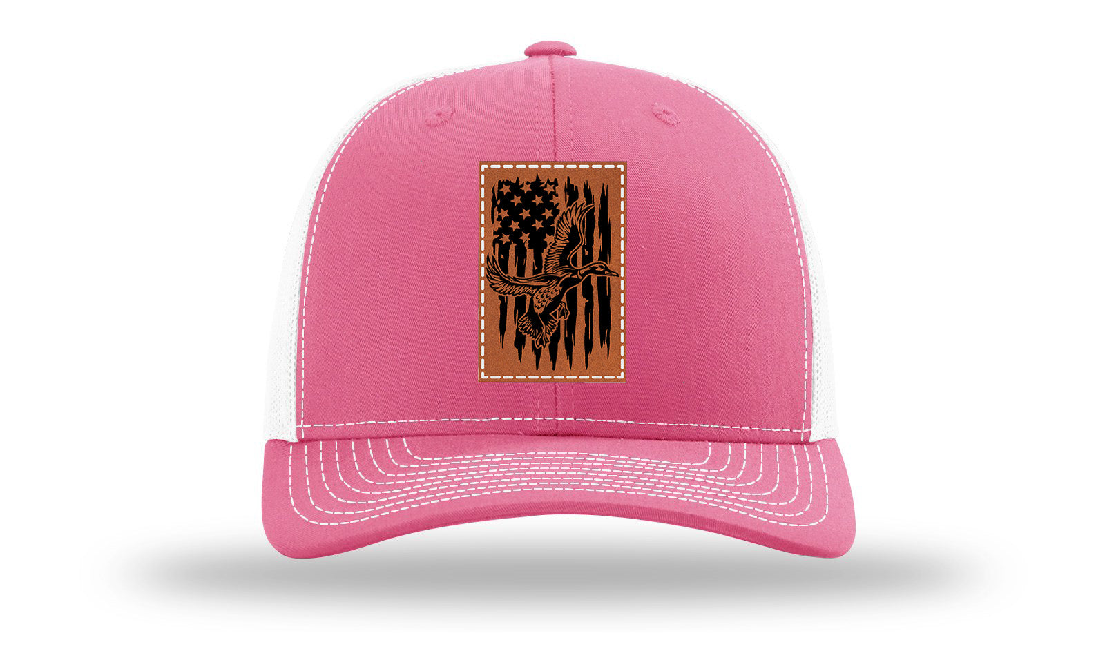 Duck Flag Leather Patch Richardson 112 Hat-Hot Pink / White