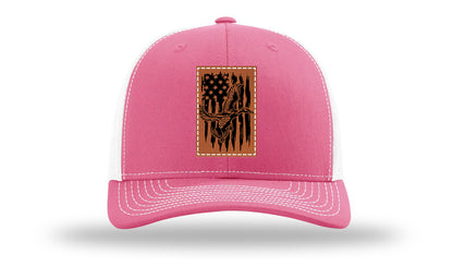 Duck Flag Leather Patch Richardson 112 Hat-Hot Pink / White