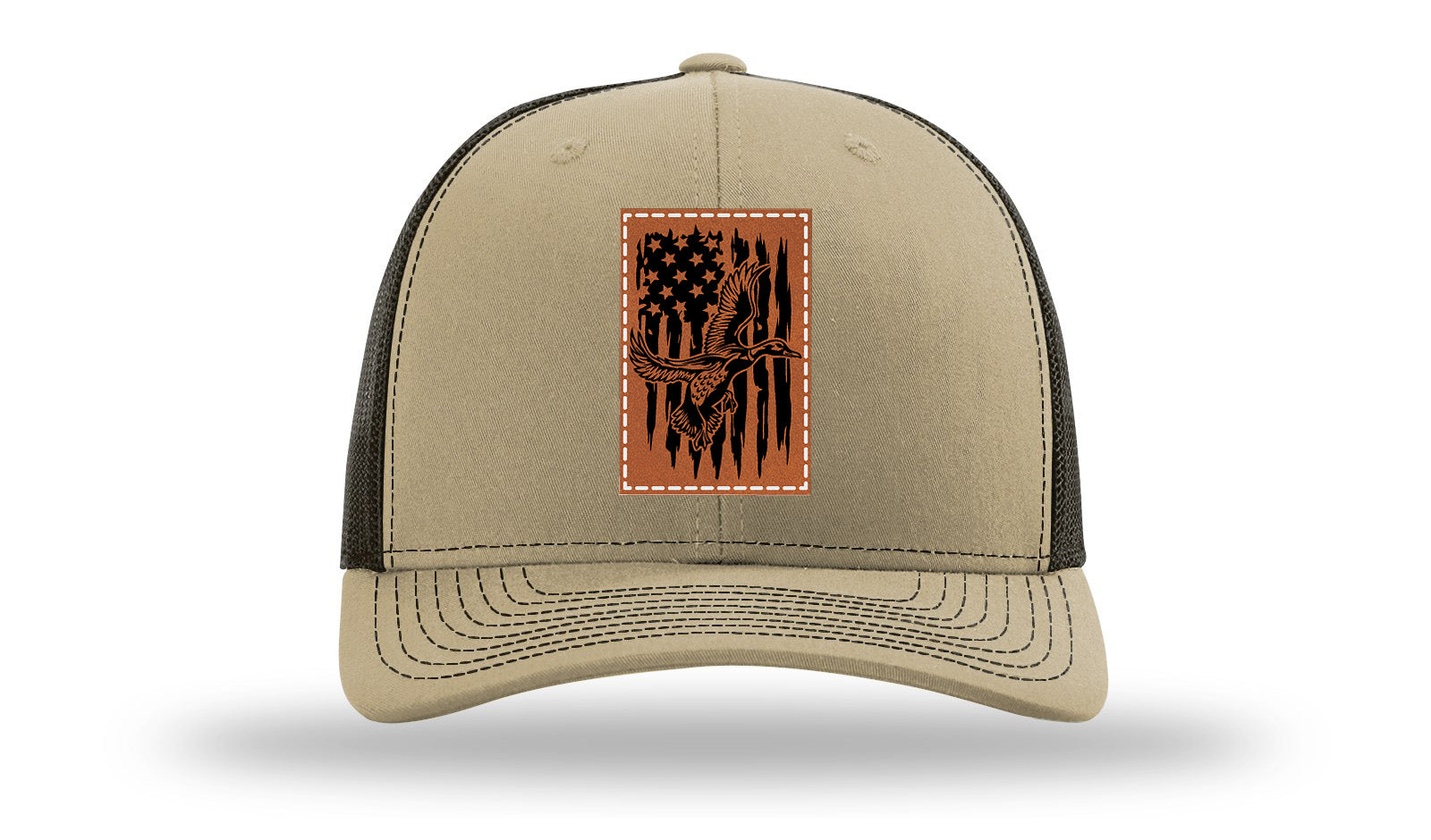 Duck Flag Leather Patch Richardson 112 Hat-Khaki / Coffee