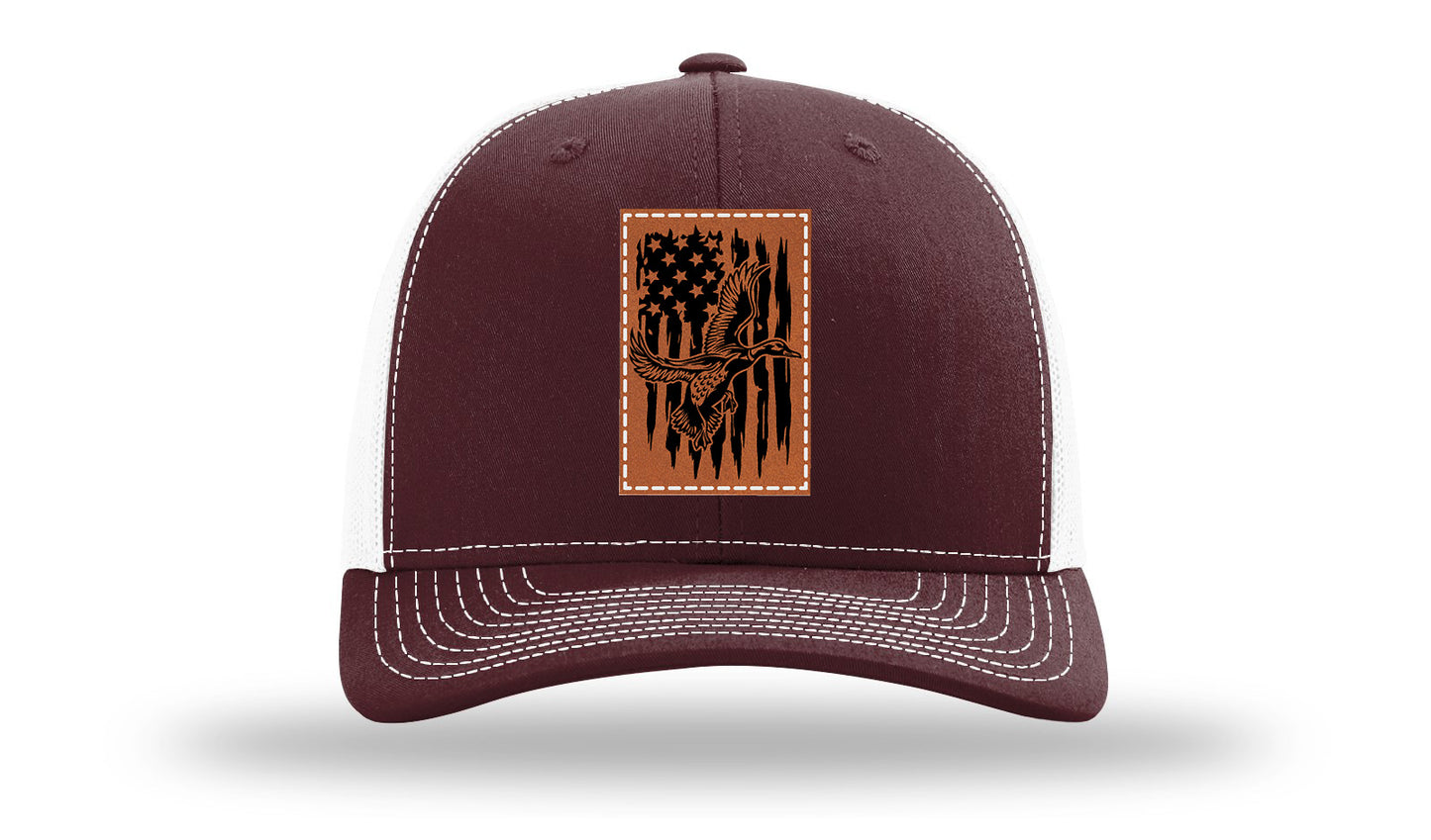 Duck Flag Leather Patch Richardson 112 Hat-Maroon / White