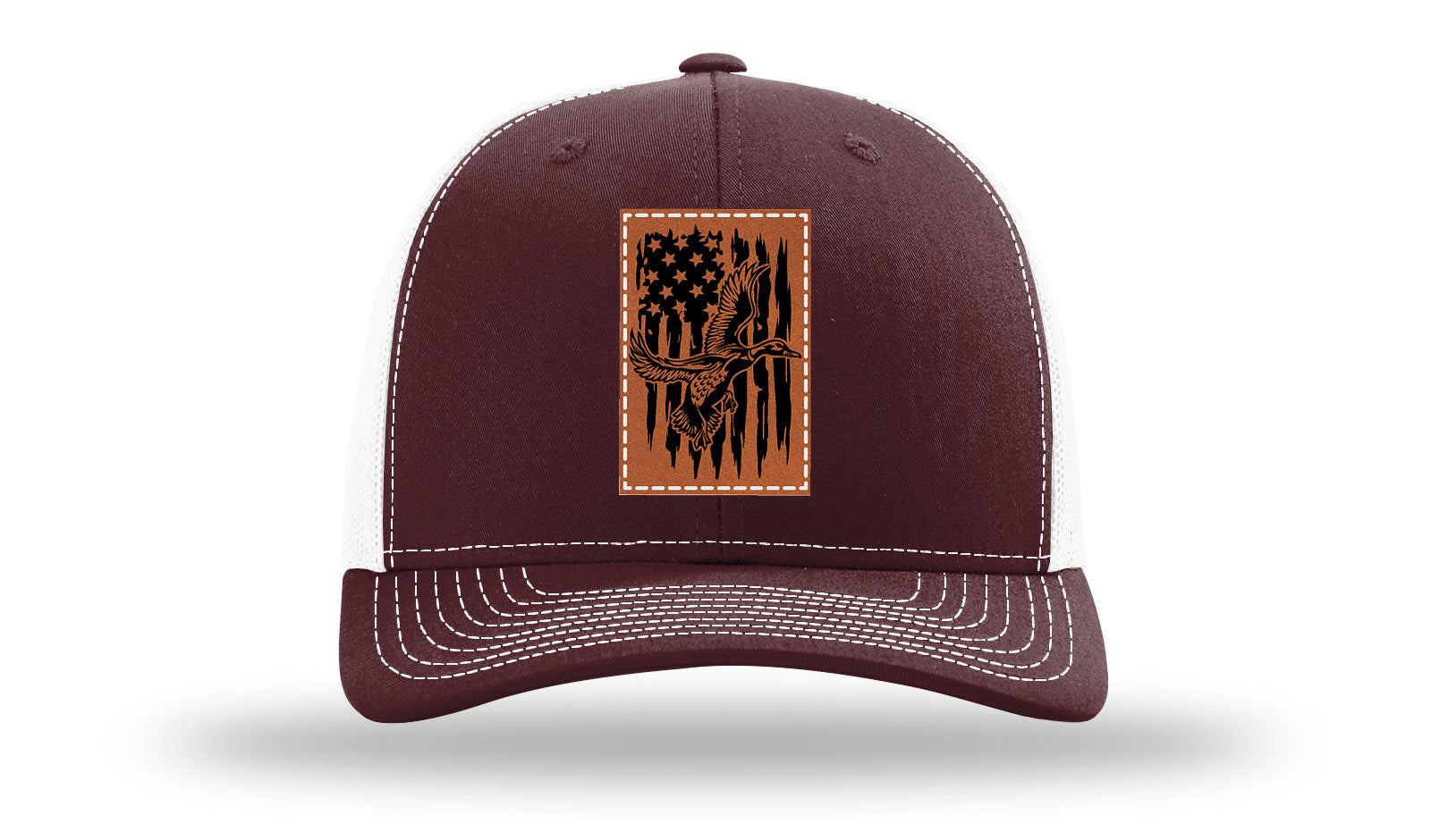 Duck Flag Leather Patch Richardson 112 Hat-Maroon / White