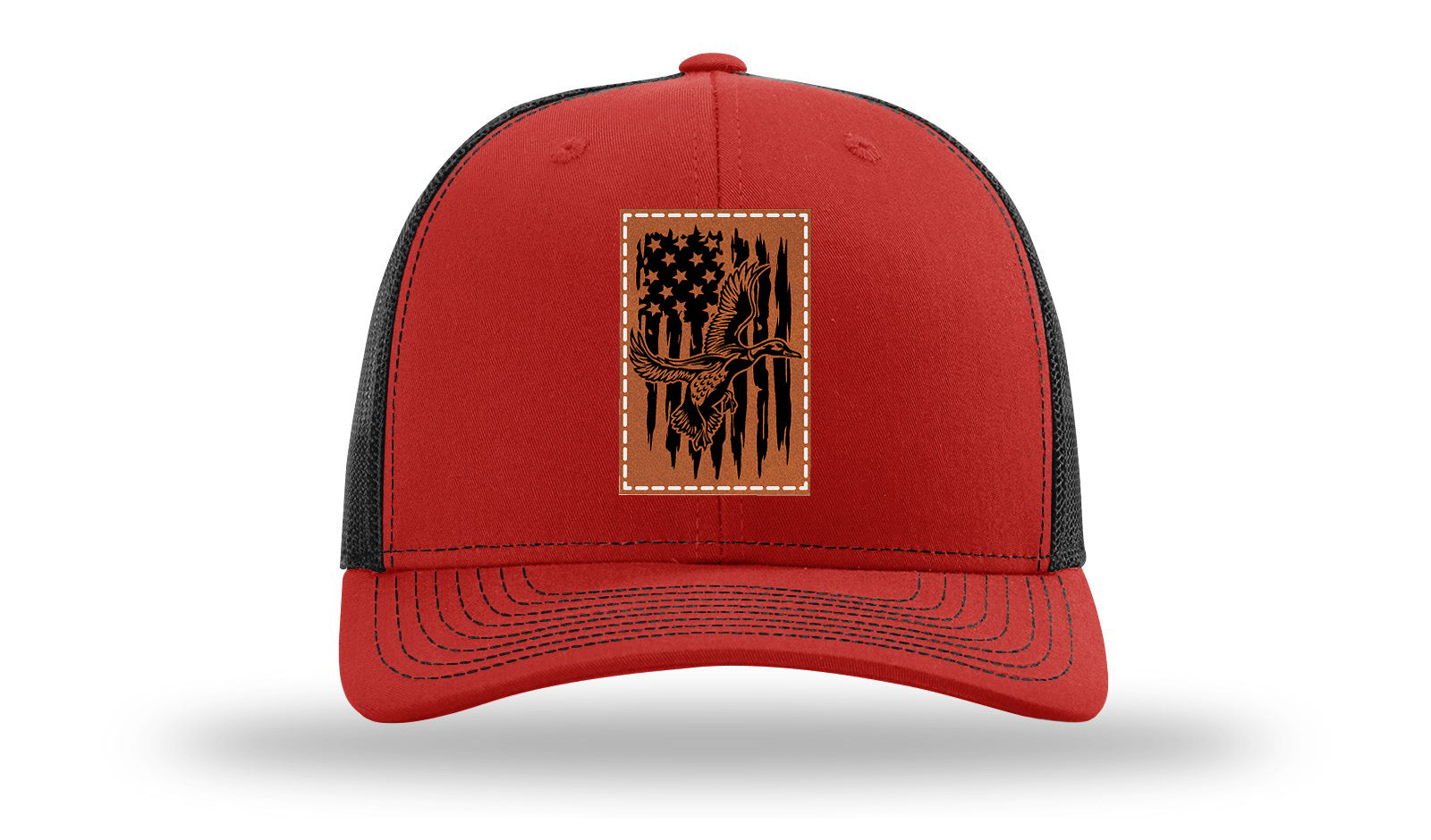 Duck Flag Leather Patch Richardson 112 Hat-Red / Black