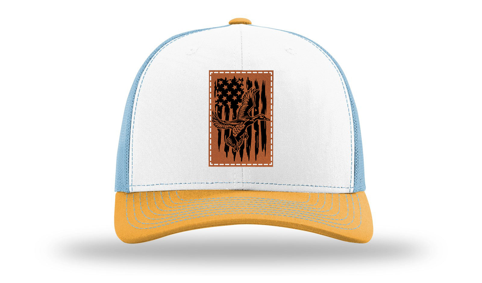 Duck Flag Leather Patch Richardson 112 Hat-White / Columbia Blue / Yellow