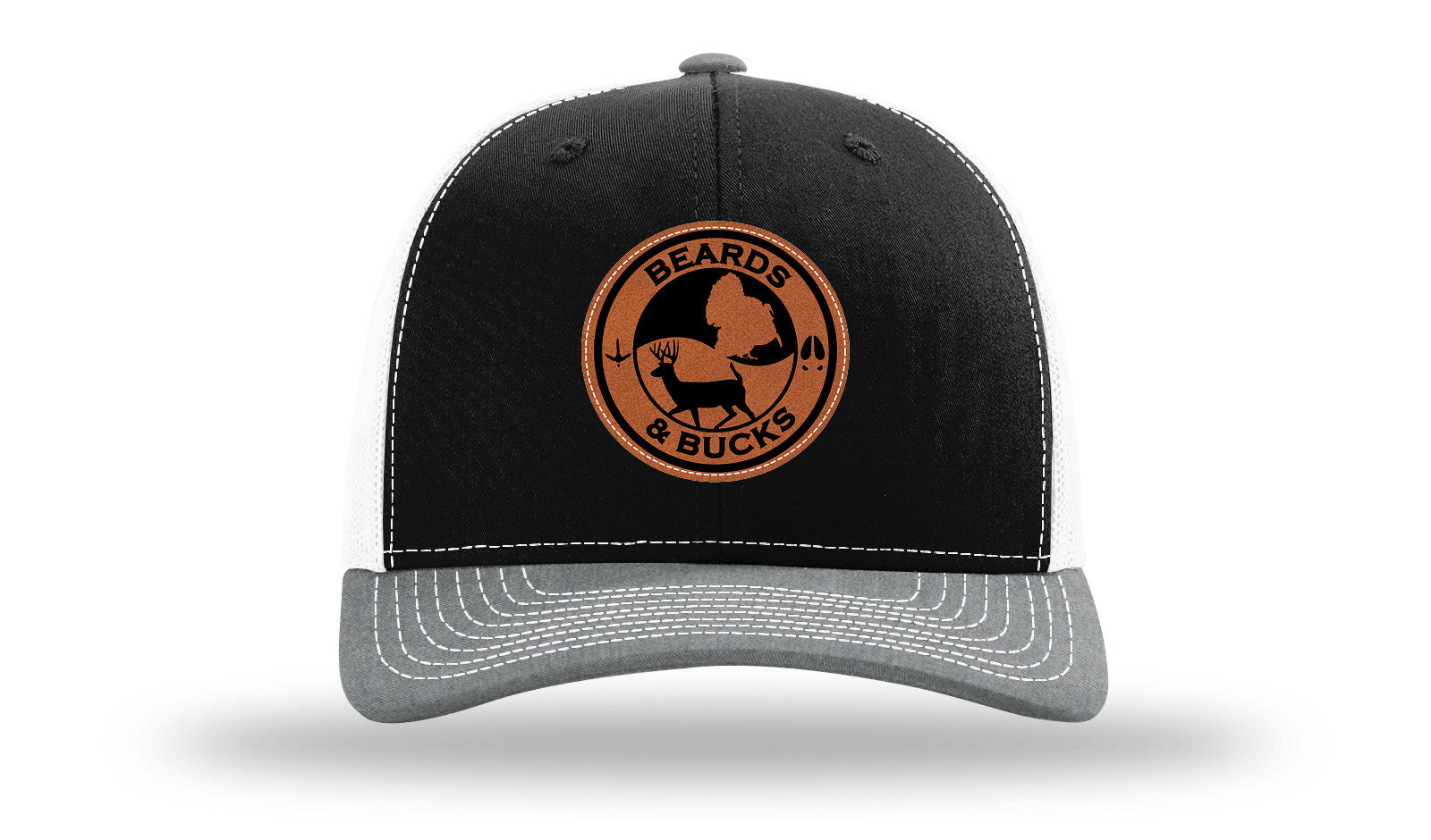 Beards & Bucks Leather Patch Richardson 112 Hat-Black / White / Heather Grey