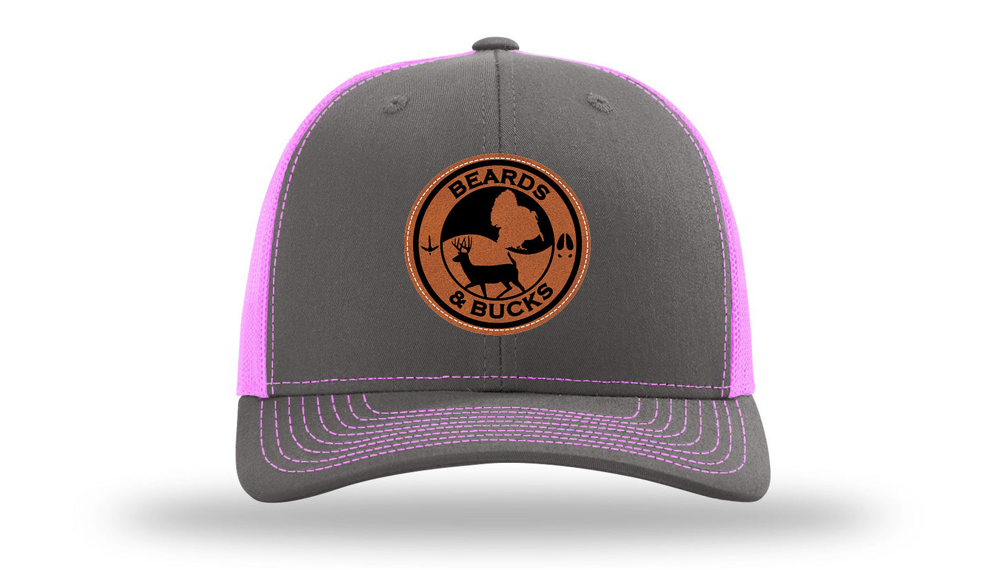 Beards & Bucks Leather Patch Richardson 112 Hat-Charcoal / Neon Pink