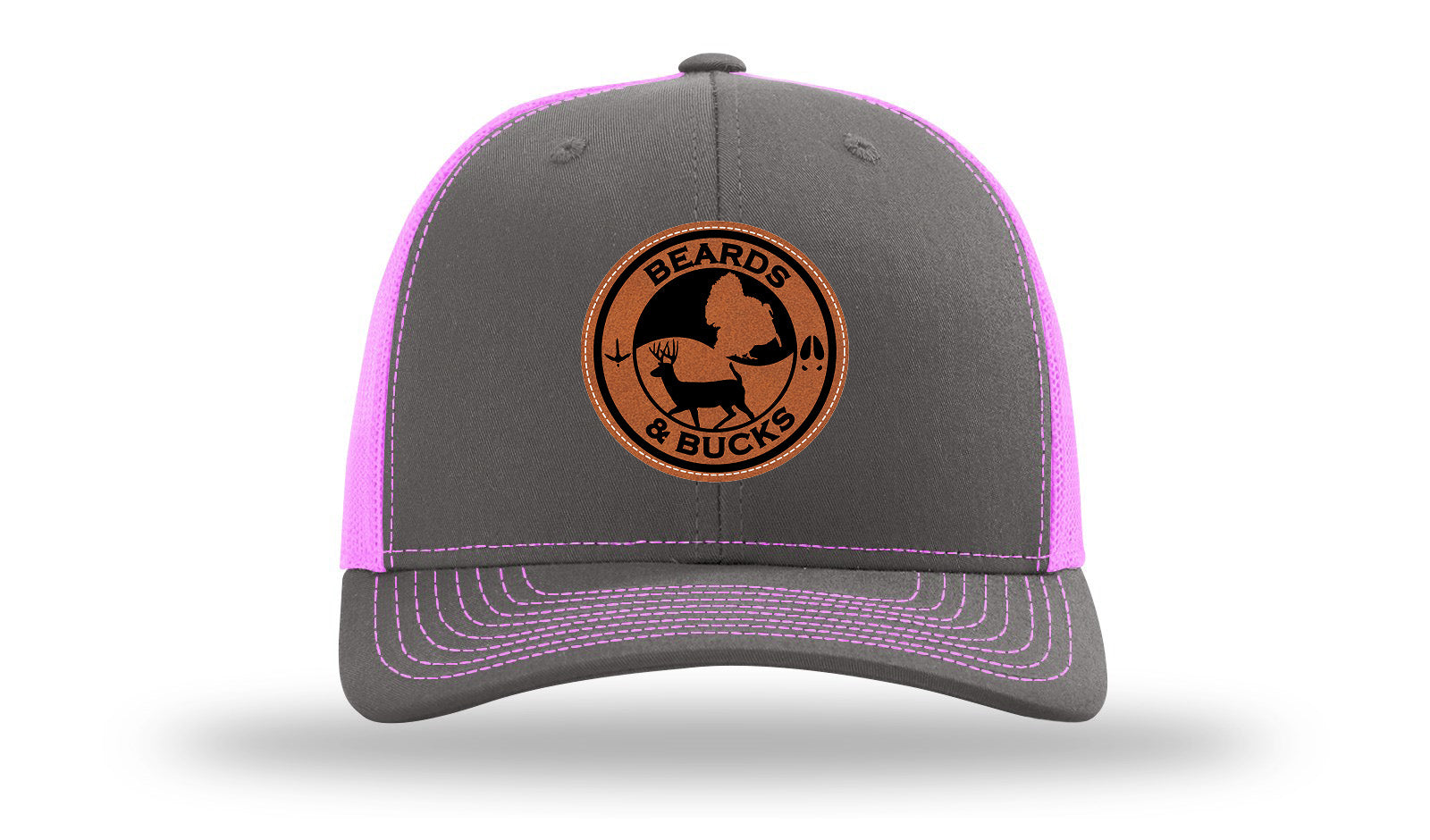 Beards & Bucks Leather Patch Richardson 112 Hat-Charcoal / Neon Pink