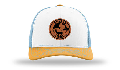 Beards & Bucks Leather Patch Richardson 112 Hat-White / Columbia Blue / Yellow