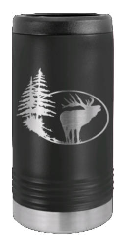 Elk and Trees Laser Engraved Slim Can Insulated Koosie