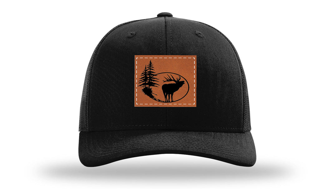 Richarson 112 Black Hat with 'Girl Dad' text Rawhide Leather Patch Hat with White stitching.