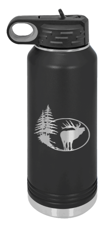 Elk in Trees - 32oz Water Bottle- Black
