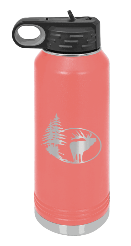 Elk in Trees - 32oz Water Bottle- Coral