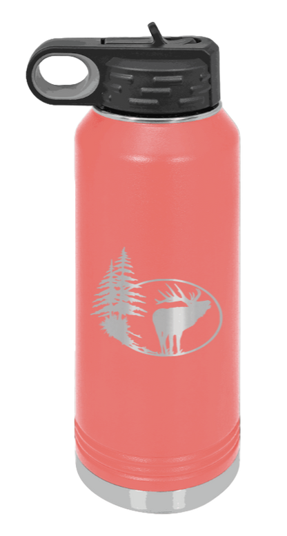 Elk in Trees - 32oz Water Bottle- Coral